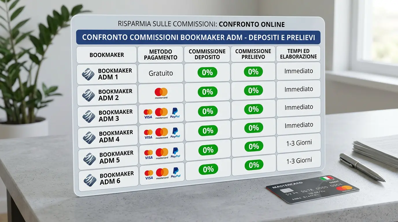 Tabella comparativa delle commissioni Mastercard sui principali bookmaker ADM italiani nel 2026
